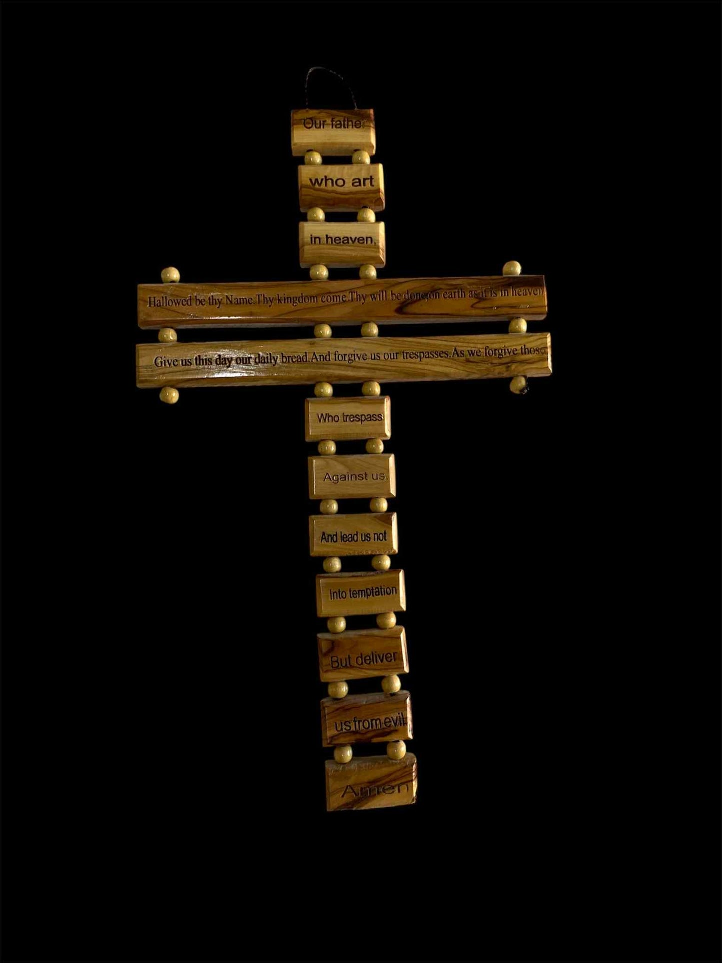 our father prayer olive wood cross