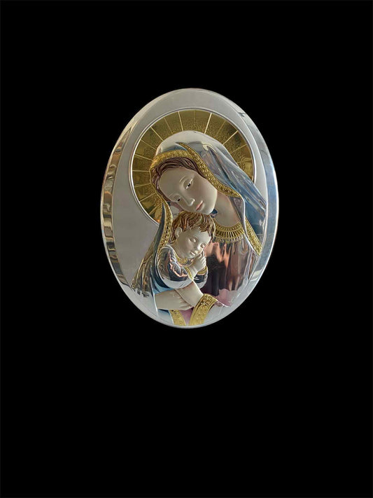 virgin Mary and child Jesus silver icon
