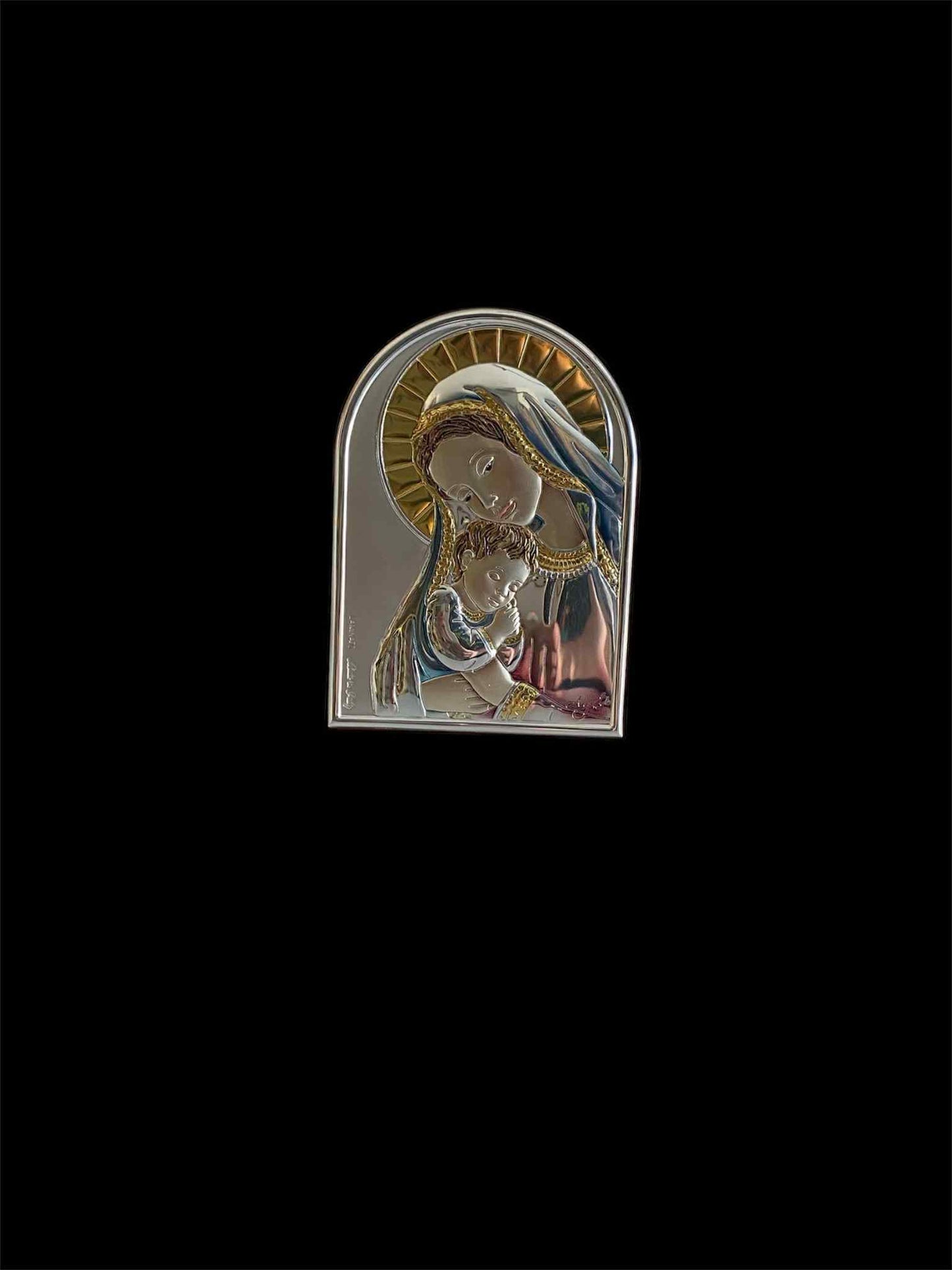 virgin Mary and child Jesus silver icon