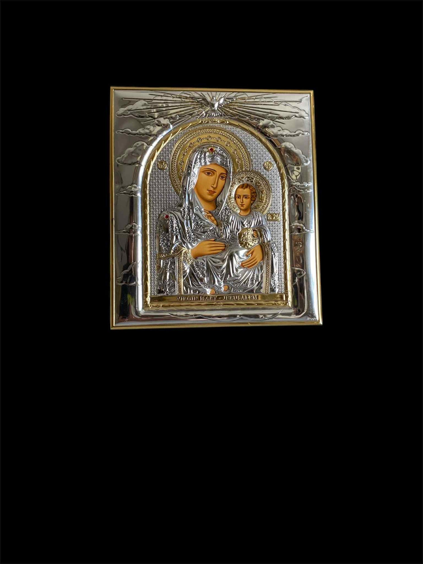Virgin mary silver icon