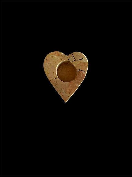 Heart-shaped olive wood and mosaics candle holder